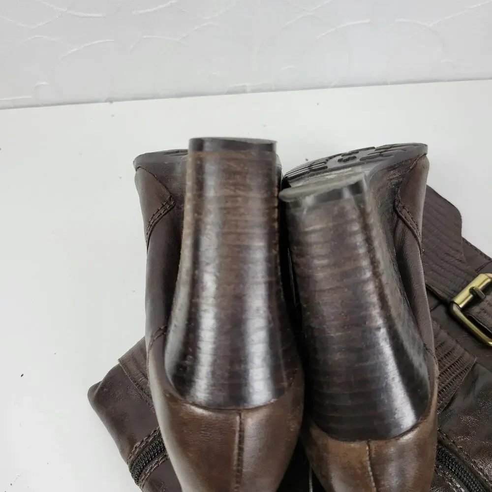a.n.a. A New Approach Womens Boots 7 Brown Leather Knee High Wedges Heels Buckle